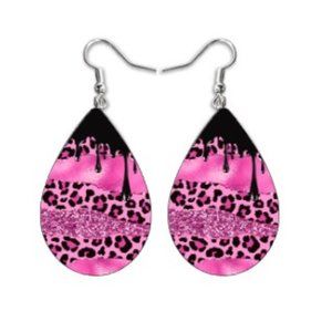 Cheetah and Black Teardrop Earrings